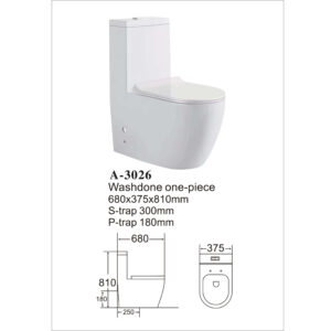 Washdown One-Piece Toilet P-trap,180mm Roughing-in