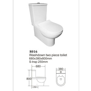 Washdown two piece toilet P-trap(add the S-trap PP pipe), 250mm roughing-in